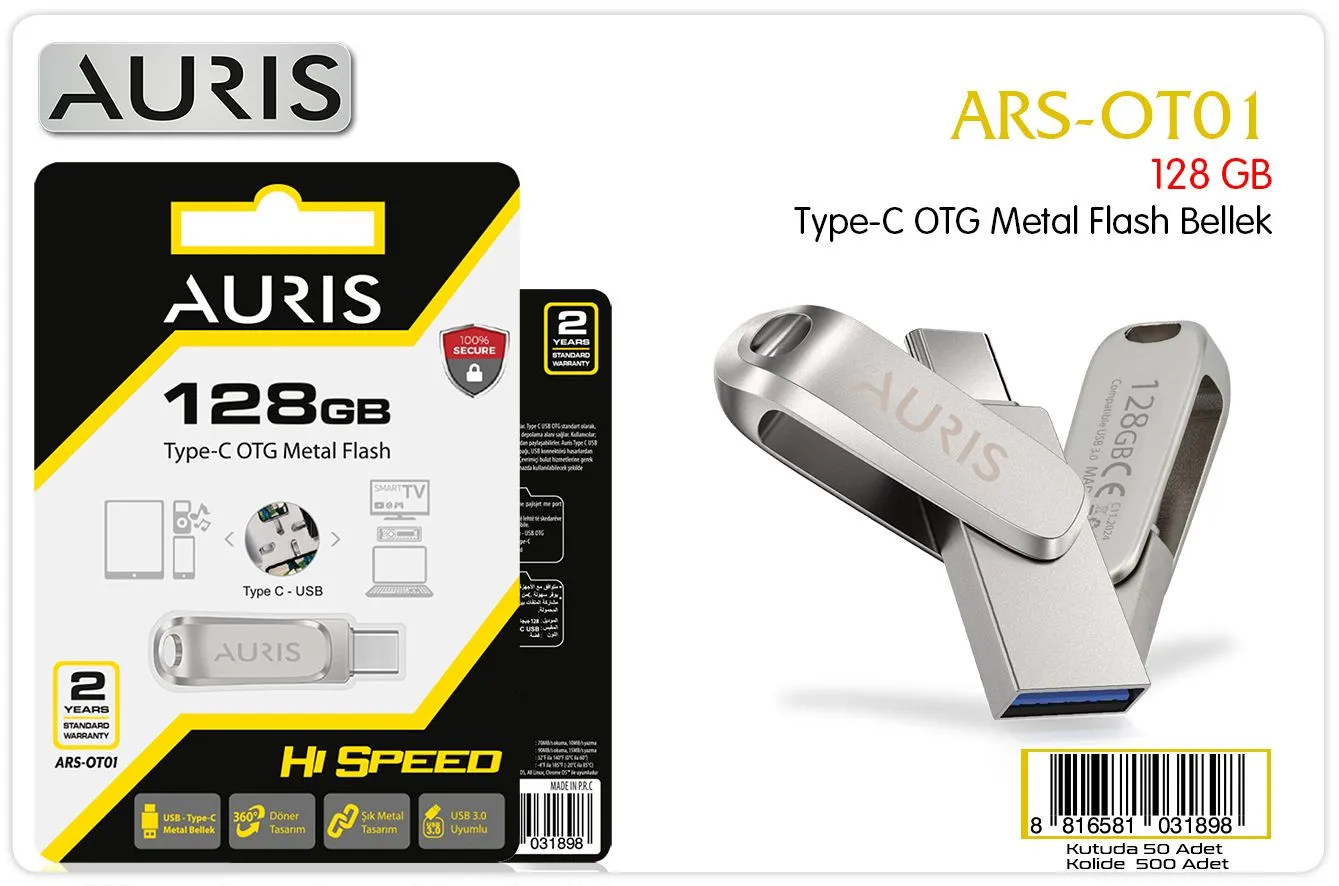 Auris ARS-OT01 128GB Type-C OTG Metal Flash Bellek